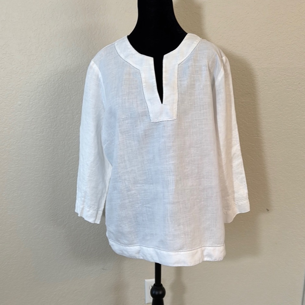 Gloria Vanderbilt White Linen Tunic Top XL